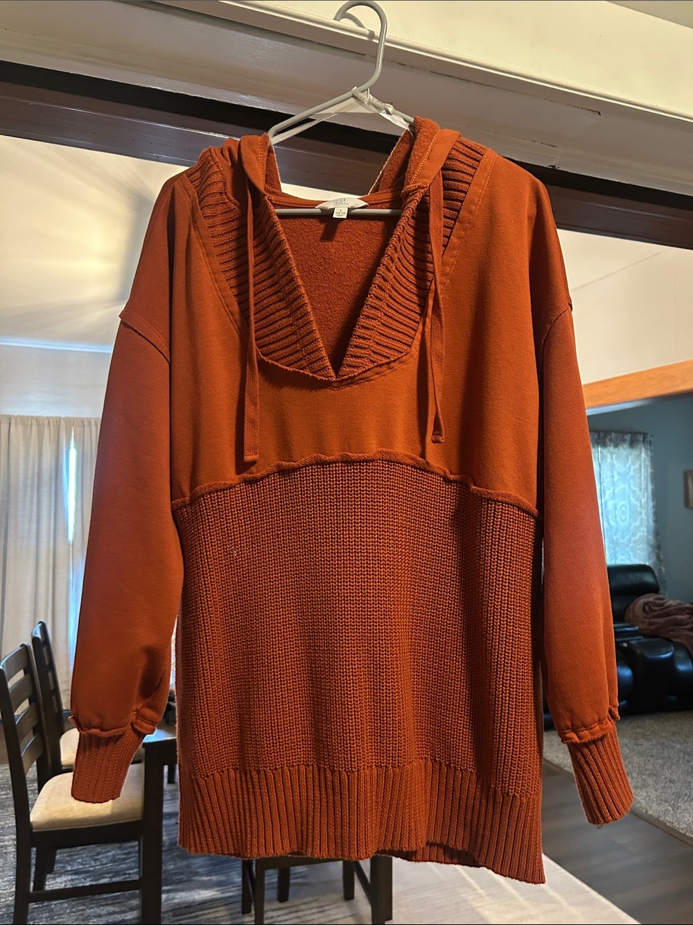 Time and Tru Rust Hooded Cowl-Neck Sweater